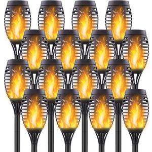 16 Pack Upgraded Solar Lights Outdoor, Mini Solar Torch Lights with Flickering Flames, Waterproof Landscape Decoration Dancing Flame Lights for Garden Pathway Yard, Auto On/Off Dusk to Dawn