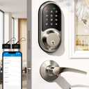 Veise RZ06B Smart Lock for Front Door, 2 Lever Handle Set, Keyless Entry Deadbolt, App Control, Electronic Digital Touchscreen Keypad, Auto Lock, IP54 Waterproof, Easy Installation, Satin Nickel