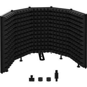 5-Panel Foldable Microphone Isolation Shield  Portable Soundproof Vocal Booth for Recording, Studio Mic Shield Compatible with Blue Yeti and Other Microphones