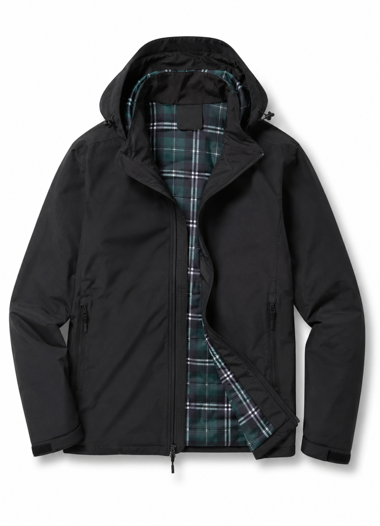 Men's Black Jacket With Plaid Inside Size 3XL