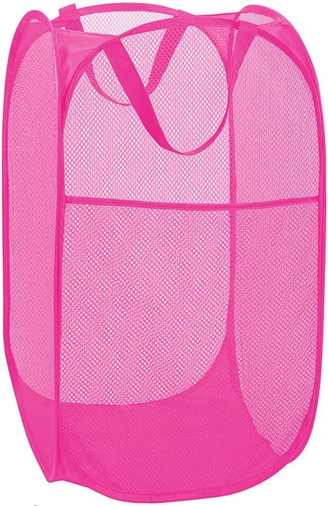 Deluxe Strong Mesh Pop up Laundry Hamper Basket with Side Pocket for Laundry Room, Bathroom, Kids Room, College Dorm or Travel Blush (1 pack)