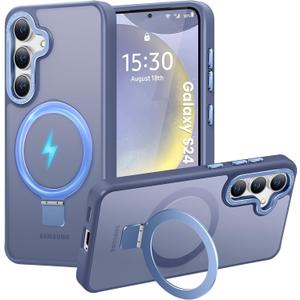 HuwaiH Magnetic Stand for Samsung Galaxy S24 Case, Military-Grade Protection, Anti-Fingerprint Anti-Scratch Translucent Matte Phone case for Samsung Galaxy S24(Light Blue)
