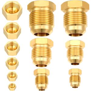 6 Pcs Brass Flare Plug SAE 45 Degree Flare Tube Fitting Seal Plugs 6 Pcs Brass Cap Assortment Kits for 1/4" 5/16" 3/8" 1/2" 5/8" 3/4" Tube OD 6 Sizes Set