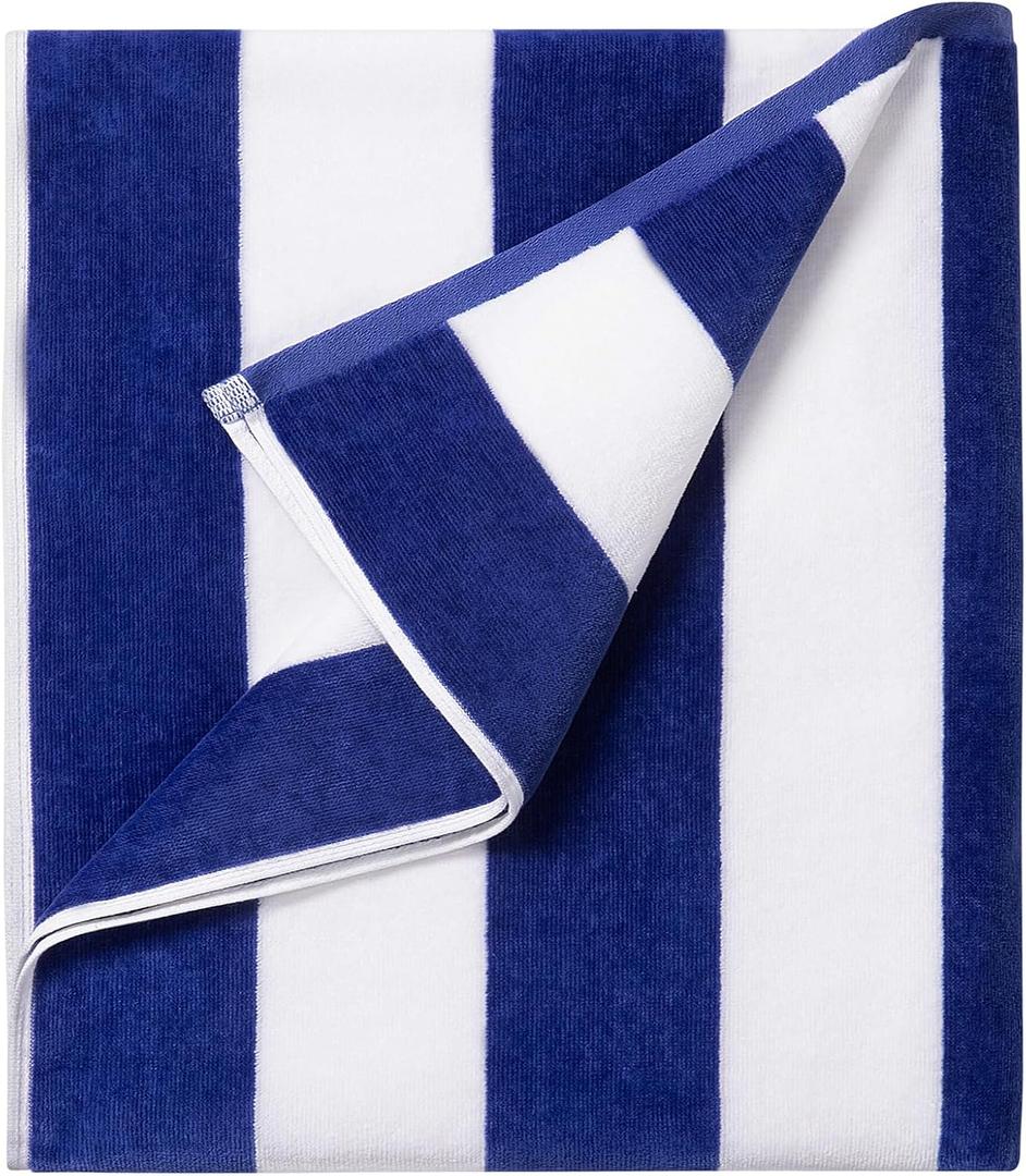 LULUHOME Large Oversized Beach Towel - Big Cotton 36 x 70 Inch Striped Pool Towel, Large Cabana Soft Swimming Towel for Adult Men Women,Dark Blue