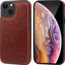 ONETOP Compatible with iPhone 13 Wallet Case with Card Holder, PU Leather Kickstand Card Slots Case, Double Magnetic Clasp Durable Shockproof Cover 6.1 Inch(Brown)