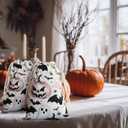 Halloween Bag 2 Pieces Printed Storage Drawstring Canvas Bag Halloween Theme Pumpkin (Pink)