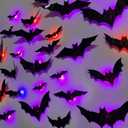 DR.DUDU 36 Pack Halloween Bats Wall Decor  Lighted 3D Bat Stickers Assorted Size for Halloween Party, Bedroom Window Decorations, Indoor and Outdoor Home Decals