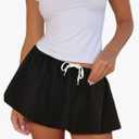 Women's Drawstring Low Waisted A Line Mini Skirt Skort Casual Trendy, M, Black