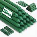 Garden Stakes 20 Pack, 16 Inch Plastic Coated Metal Plant Support Stakes, Sturdy Tomato Stakes with 14 Connectors 14 Rotatable Clips 14 Plant Clips for Indoor Outdoor Vegetables
