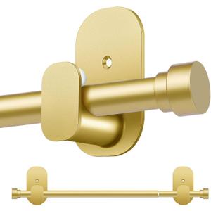 TONIAL Gold Curtain Rods No Drilling for Windows from 40 to 53 Inches, 5/8 Inch Curtain Rod 32 to 58 inch with Adhesive Brackets without drilling, Renter Apartment Friendly Adjustable Drapery Rods