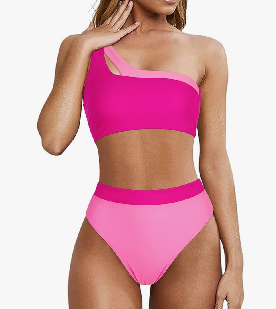 MOOSLOVER Women Cutout One Shoulder High Waisted Bikini High Cut Two Piece Swimsuits, Small