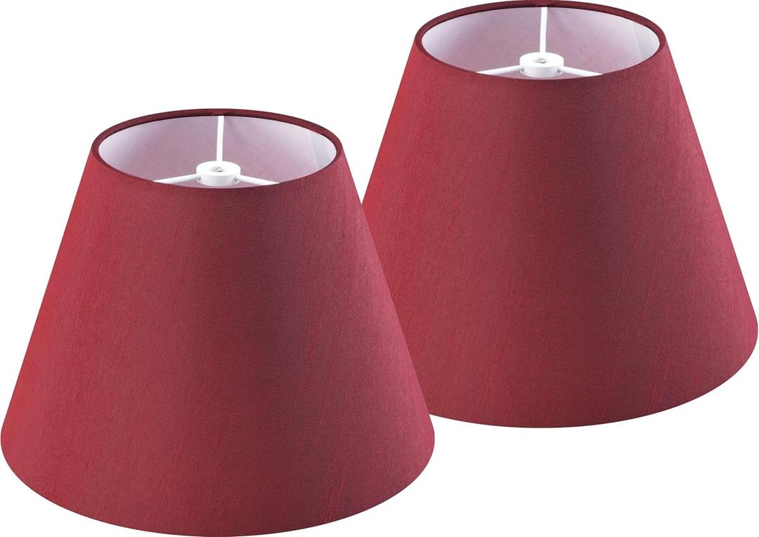 GO&SO Burgundy Red Lamp Shades Set of 2 Small-5" Top× 9”Bottom × 6.4”High Spider Drum Lampshade for Table Lamps Bedside Lamp,Morden Lamp Shade Replacement,Natural Silk Barrel Shade for Bedroom