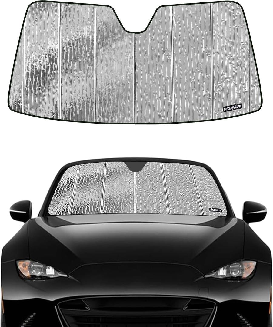 Pigenius Windshield Sun Shade for Mazda MX-5 Miata (ND) 2016-2025, Fits All Models Including RF & Soft Top, Reversible Silver/Black