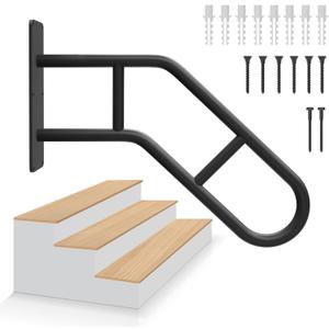 28.7 UCANVIN Upgraded Non-Slip Handrails for Outdoor 1-3 Steps, U-Shaped Stair Railing Indoor, Stainless Steel Grab Bars for Garden,Yard,Garage Hand Rails for Indoor Stairs, Black