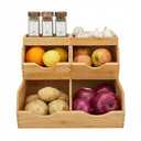 CENCODE Bamboo Pantry Storage Bins Set 5 Pieces - Stackable Baskets, Potato and Onion Storage, Bamboo Wood Storage Bins for Pantry Baskets Organization and Storage, Kitchen Essential