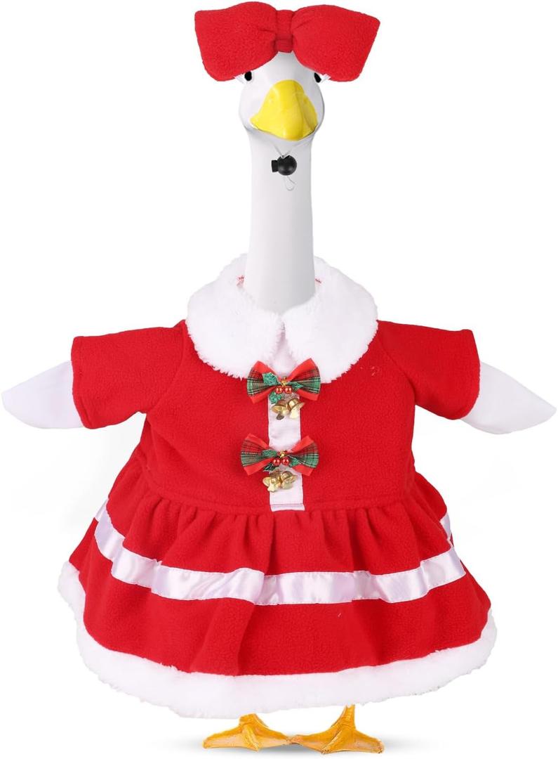 Christmas Porch Goose Outfit, 23 Inch/58.42 cm Cute Red Dresses Clothes & Hairpin Porch Xmas Goose Costume for Santa Statue Decoration Accessories for Holiday Outdoor Garden Lawn Yard