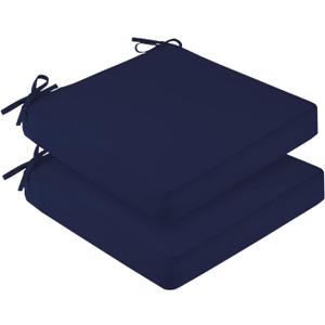 downluxe Waterproof Outdoor Chair Cushions for Patio Furniture, 22" x 22" x 3" Patio Chair Cushion with Adjustable Ties & Portable Handle, Square Outdoor Cushion with Removable Cover, Navy, 2 Pack