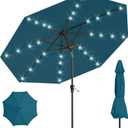 9FT Solar Umbrella 32 LED Lighted Patio Umbrella Table Market Umbrella w/Tilt and Crank, UV-Resistant Outdoor Umbrella for Pool, Garden, Deck, Lake Blue