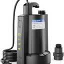 Acquaer 1/3 HP Automatic Submersible Water Pump, 115V Sump Pump with 3/4 Garden Hose Check Valve Adapter,2160 GPH High Flow Water Removal for Swimming Pool Cover Hot Tubs Flooded House Basement (1/3 HP2160 GPH Auto Sump Pump)