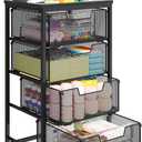 Metal Art and Craft Storage Organization Cart 4-Drawers Utility Rolling Carts With Lockable Wheels&Wooden Tabletop Art-Craft Supplies For Classroom,Office,Make-up,Kitchen,Bedroom,14"L x 11"W x 27.55"H