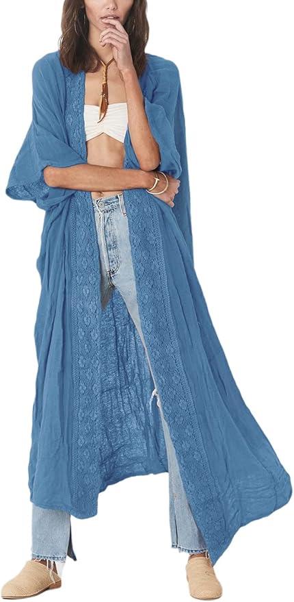 Bsubseach Embroidery Bathing Suit Cover Ups for Women Half Sleeve Beach Kimono Swimsuit Coverup, one size