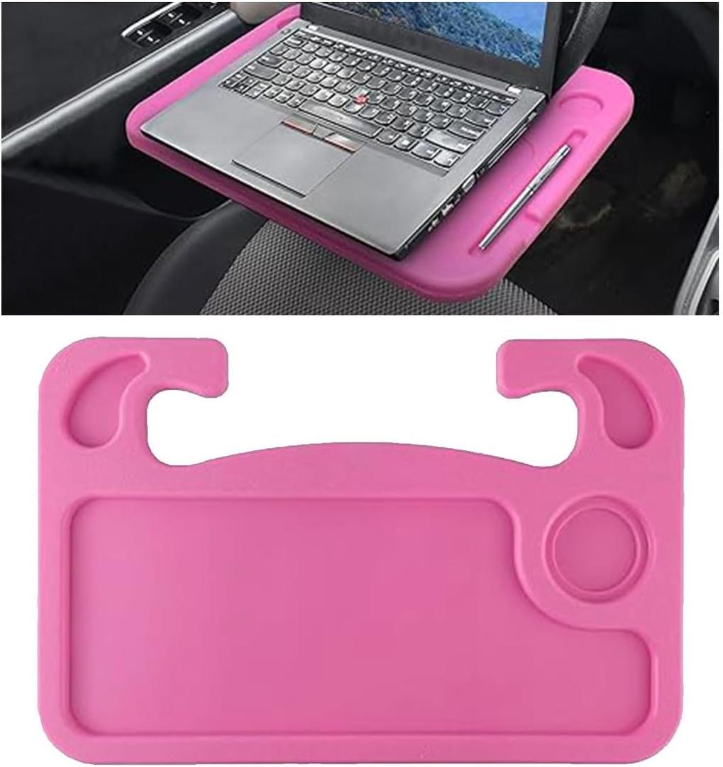 GLSOWEE Car Steering Wheel Tray, Computer Office Car Table Tray, Pink | Auto Steering Wheel Desk for Eating Working, Multipurpose Car Desk Travel Accessories for Most Vehicles Steering Wheel