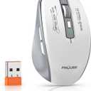 Wireless Mouse (Bluetooth & 2.4GHz USB) with Forward/Backward Side Keys, Silent Click, Ergonomic Portable AA Battery Mice for Laptop/Mac/iPad - Office & Travel Use, White & Grey