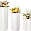 Foldable Paper Columns Display Pedestals Stand, Cylinder Pedestal Stands for Party, Roman Pillar Dessert Table for Wedding Birthday Party Decoration , 3 Pcs，15.7" H+23.6'H+31.5" H,White