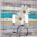 Decorative Switch Plate Covers Farmhouse Rustic Plank Texture Floral Daisy Flowers 2 Gang Wall Plate Double Toggle Light Switch Cover Plate Electric Dual Device Electrical Faceplate