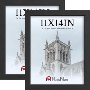 11x14 Picture Frame 2 Pack, Black Solid Wood, Wall Gallery Poster Frame