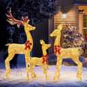 Outdoor Christmas Deer Decorations, 3-Piece 60" Large Light Up Reindeer 290 Led Lights Deer Family Set for Porch, Front Yard Christmas Outdoor Decorations with Plug, Ground Stakes, Wing Nuts - Gold