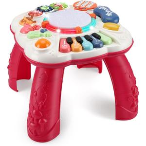 Baby Toys 6 to 12-18 Months, Musical Activity Table for 1 Year Old Boys Girls Gifts, Toddler Infant Toys, Length 12.99 Inches Width 12.99 Inches Height 12.6 Inches (33cm W x 33cm L x 32 cm H) (Red)