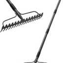 Thatch Rakes for Lawns, Heavy Duty Metal Garden Rake with 17 Prongs, Adjustable Yard Rock Rake for Gardening Loosening Soil, Long Handle 60 Inches