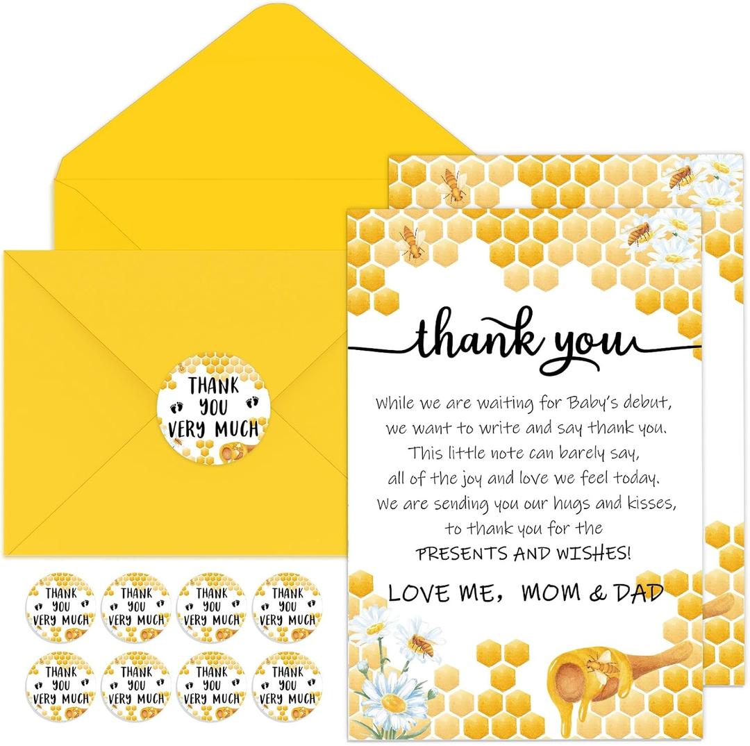 Chuangdi 50 Sets Baby Shower Thank You Cards with Envelopes and Sticker 50 Baby Shower Appreciation Greeting Cards Gratitude Gift for Guest(Bee)