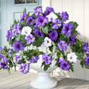 HyeFlora Artificial Flowers for Outdoors 2PCS Faux Petunias Silk Fake Flowers for Outside Planter UV Resistant Realistic Home Garden Porch Decor (Purple)