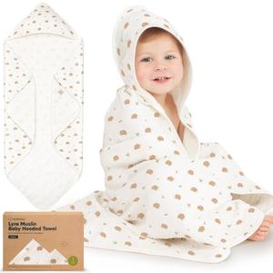 KeaBabies Muslin Baby Bath Towels with Hood for Girls, Boys, Large Organic Cotton Hooded Baby Towels for Newborns, Toddlers, Infant, Kids, Soft Absorbent Newborn Bath Essentials Gift Set (Bruce) (Regular 35x35)