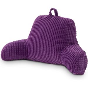 A Nice Night Reading Pillow Bed Wedge Large Adult Children Backrest with Arms Back Support for Sitting Up in Bed/Couch for Lounging Bedrest,Waffle Stereoscopic Design,Purple