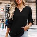 WIHOLL Blouses for Women Dressy Casual 3/4 Length Sleeve Womens Tops Trendy Summer Fall Shirts S-3XL (Black, L)
