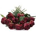 IPOPU Burgundy Roses Artificial Flowers 12PCS Roses Flowers Heads Dried Silk Flowers Burgundy Flowers Artificial for Decorations with Single Stems for Floral Arrangements Wedding Flower