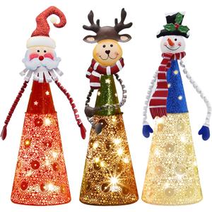 ATDAWN Lighted Christmas Table Decorations, Set of 3 Indoor LED Lighting Santa Snowman Reindeer Xmas Holiday Party Tabletop Desk Ornament & Candleholders