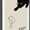 jenesaisquoi Picasso Wall Art The Cat & Bird of Picasso Artwork Picasso Posters Framed Canvas Wall Art for Living Room Bedroom (Black Frame, 12" x 16")