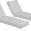 Sundale Outdoor Olefin Chaise Lounge Cushion Set of 2, Water-Resistant Patio Lounge Chair Cushion, Thick Lounger Pad with 8 Straps Light Gray, 80 x 26 x 4 Inches