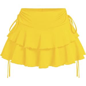 RoseSeek Women's Drawstring Bow Side Mini Skirts Tiered Layer Ruffle Elastic Waist Y2K Coquette Short Skirts (L)