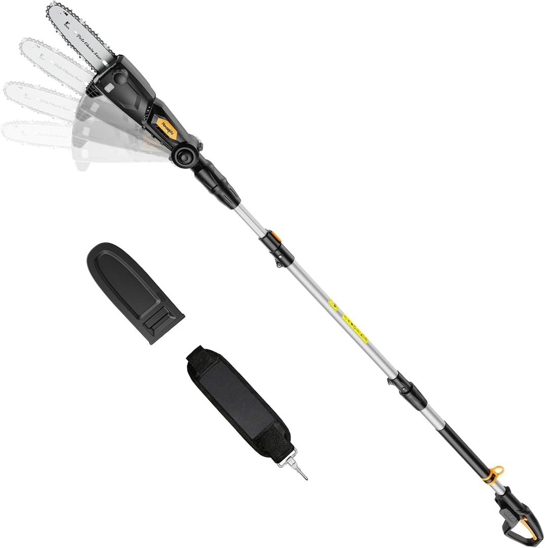 Cordless Pole Saw Compatible with Dewalt 20V Max Battery, 14.8FT Reach Electric Pole Saw with 4-Angle Adjustable Head, 8" Tool-Free Tensioning Pole Chainsaw for Tree Trimming, Tool Only