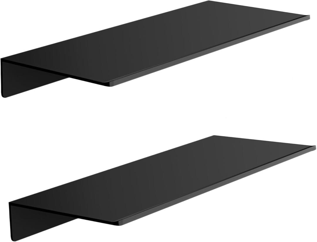 Floating Shelves Set of 2, Length 30CM, Black Wall Shelf for Bathroom, Display Shelves for Wall Decorative for Living Room, Bedroom, Hallway, Office