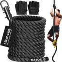 Climbing Rope Gym Workout - 1.5 Inch Dia 10FT 15FT 20FT 25FT 30FT 35FT 40FT 50FT Heavy Duty Work Out Rope Exercise Climbing Ropes for Adults Kids Fitness & Strength Training Outdoor & Indoor - Black