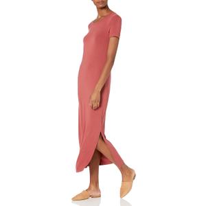 Amazon Essentials Women's Jersey Standard-Fit Short-Sleeve Crewneck Side Slit Maxi Dress (Previously Daily Ritual) (XX-Large, Brick Red)