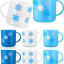 6 Pcs Christmas Mugs Bulk 6 oz Small Plastic Snowflake Mugs Reusable Hot Cocoa Mug Blue Winter Holiday Cups with Handles for Winter Party Supplies Xmas Stocking Stuffers Classroom Gifts