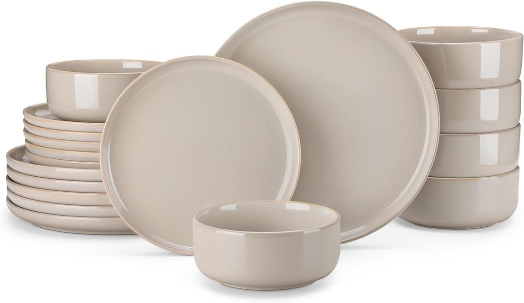 vancasso PLAYA Ceramic Plates and Bowls Sets,18 Pieces Grey Dinnerware Sets for Kitchen,Reactive Glaze Dishes Set for 6, Dishwasher and Microwave Safe (Gray)