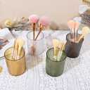 DASITON Makeup Brush Holder Organizer, Acrylic Makeup Brush Cup, Vintage Striped Make Up Brush Holder for Vanity, Bathroom Countertop, Toothbrush Holders, Pen Holder for Desk Storage (Green)